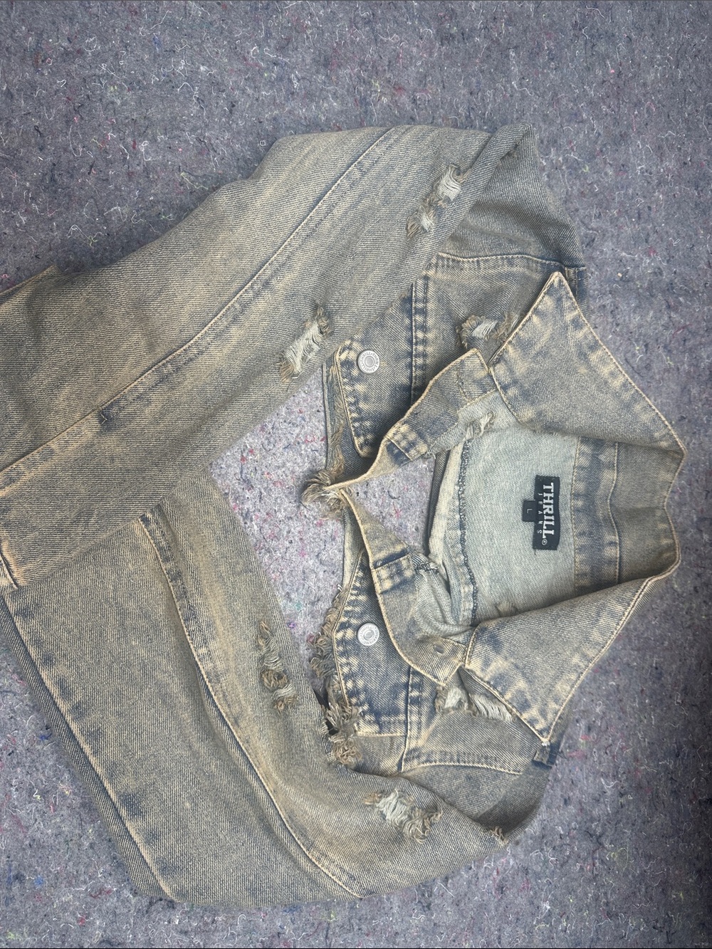 Thrill Distressed Women’s Denim Jacket — Faded Tan